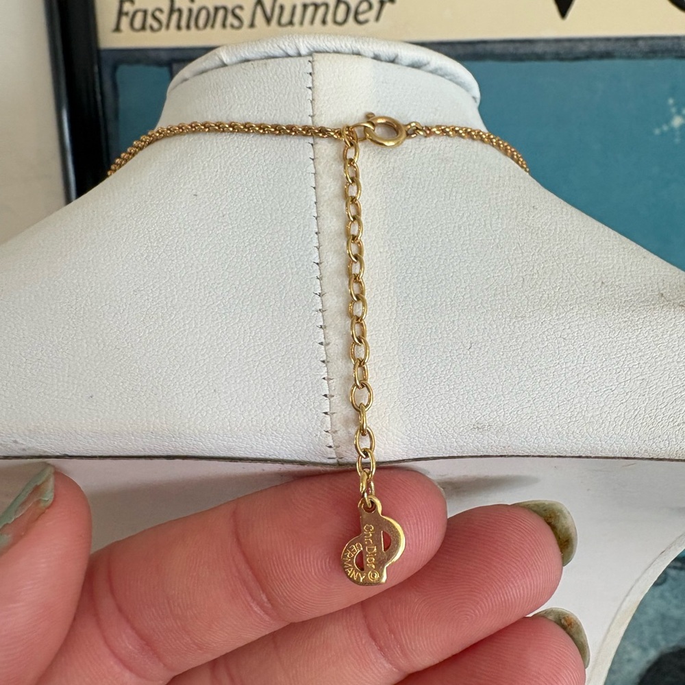 Christian Dior Vintage Gold Pendant Necklace with Clear Stone - Women Jewelry - Picture 9 of 13